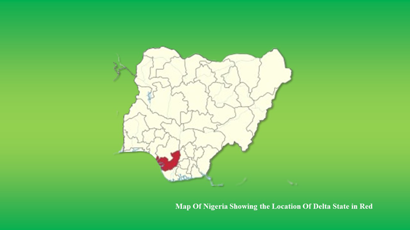 Map of Nigeria showing the location of Delta State in red