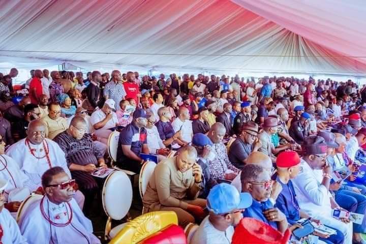 a cross-section of Deltans watching the N78B Julius Berger contract flagoff