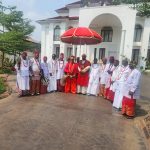 Chief Tony Amechi (fourth from right) Olu of Warri, Ogiame Atuwatse III, His Imperial Majesty, Dr. Gregory Nnamdi Oputa III, the revered Obi of Aboh Kingdom, and other chiefs in a group photograph